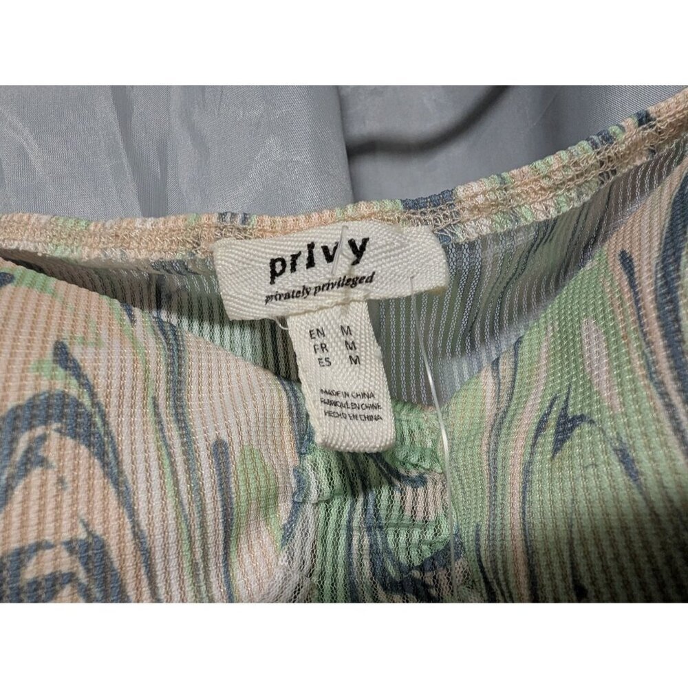 Privy Women's Size M Green Blue Swirl Marble Print Long Sleeve Ruched Crop Top - Picture 4 of 10